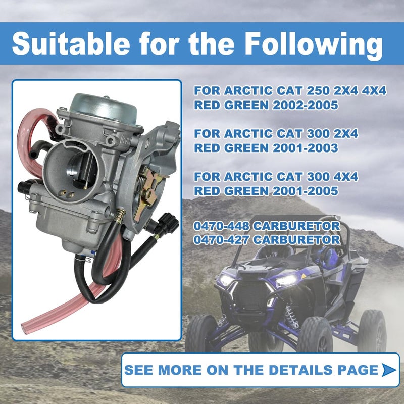 JDLLONG Carburetor Fit for Arctic Cat 250 300 2001 2002 2003 2004 2005 RED GREEN 2x4 4x4 Replace 0470-448 Carb Kit with Air Filter and Fuel Valve Petcock - Image 3